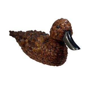Handcrafted Pinecone Wood Duck Figurine Decor 12" Long Rustic